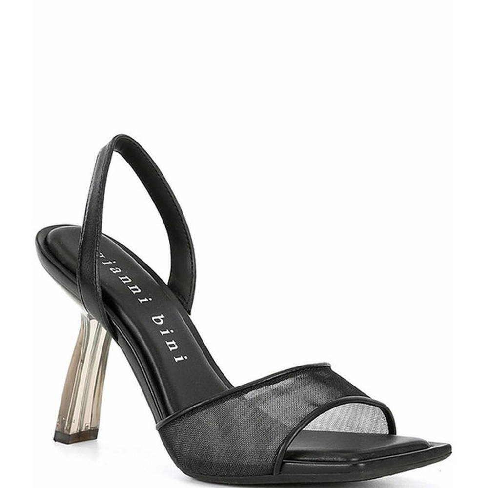 Gianni Bini Torre Black Mesh Square Toe Curved Heel Slingback Sandals Sz 7